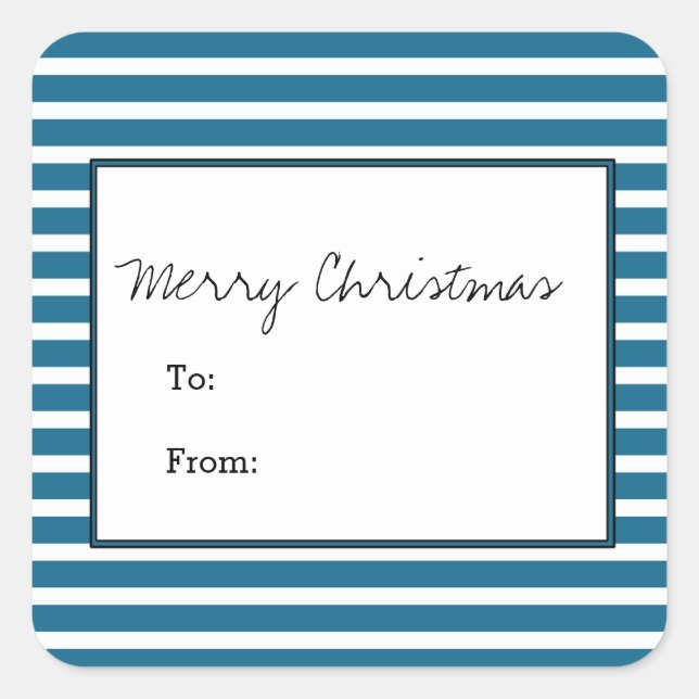 Blue Festive Stripes Holiday Stickers (Front)