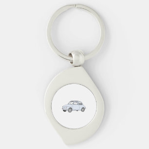 Blue Fiat 500 Topolino Pencil Style Drawing Swirl Key Ring