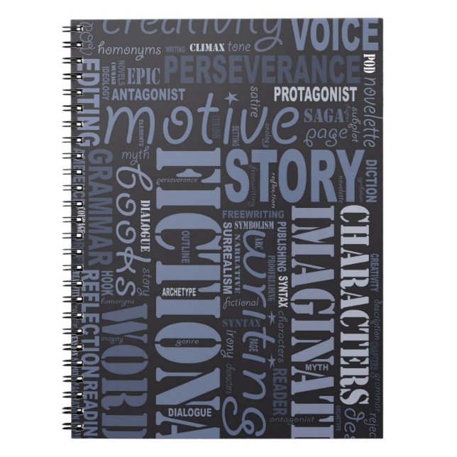 Blue Fiction Writer's Word Art Notebook (Front)
