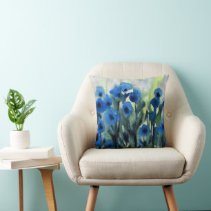 'Blue Field of Flowers' Abstract Watercolor Cushion
