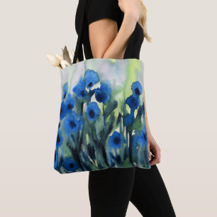 'Blue Field of Flowers' Abstract Watercolor Tote Bag