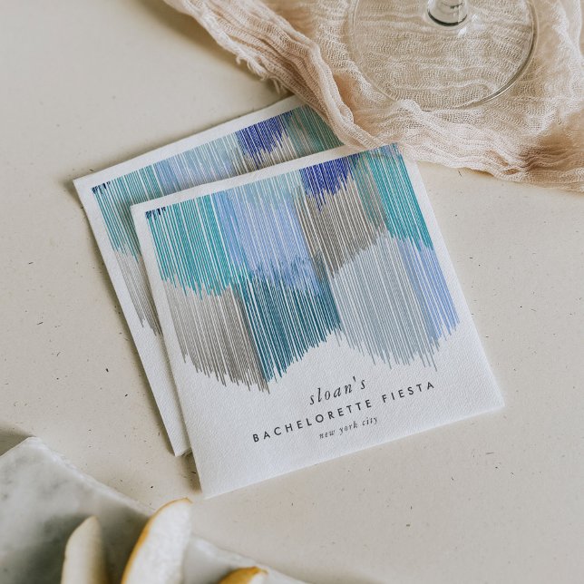 Blue Fiesta Modern Fringe Bachelorette Party Napkin (Blue Modern Fringe fiesta paper party napkins.)