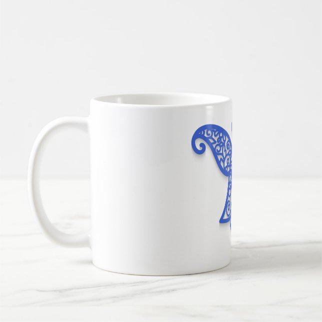 Blue Filigree Angel Silhouette Ornate Lace Coffee Mug (Left)