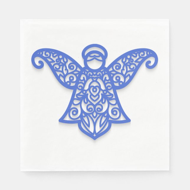 Blue Filigree Angel Silhouette Ornate Lace Napkin (Front)