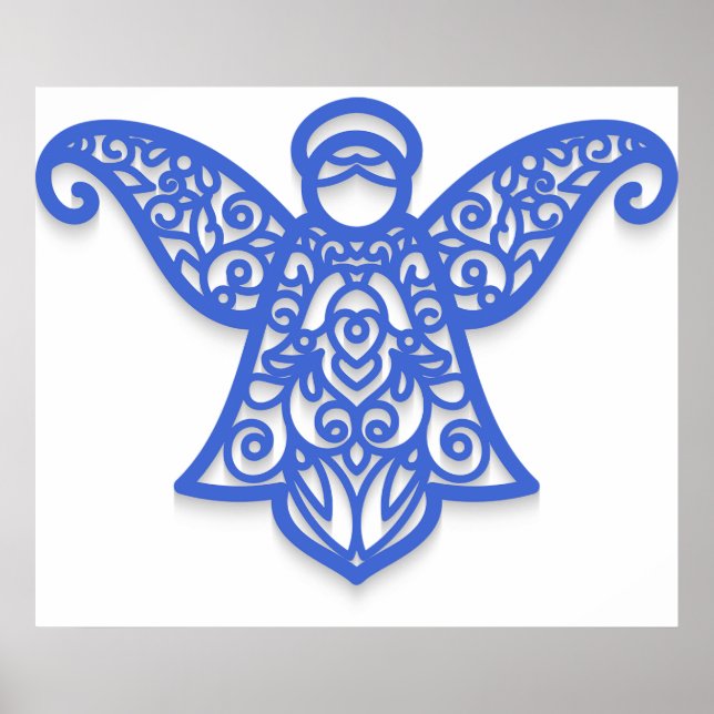 Blue Filigree Angel Silhouette Ornate Lace Poster (Front)