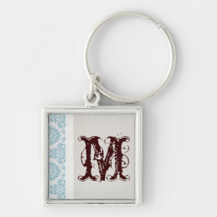 Blue Filigree Damask Key Chain