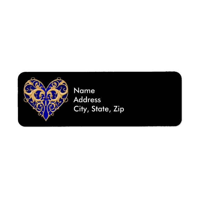 Blue Filigree Heart Address Labels (Front)