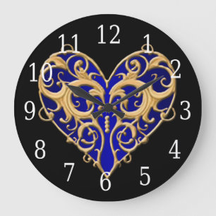 Blue Filigree Heart Clock