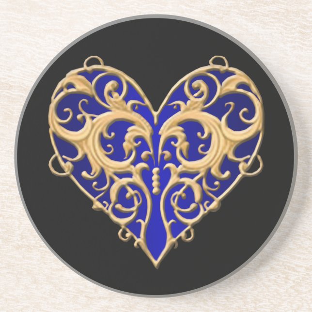 Blue Filigree Heart Coaster (Front)