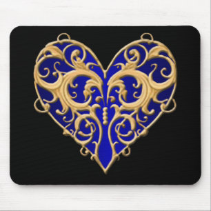 Blue Filigree Heart Mouse Pad