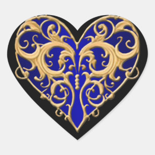 Blue Filigree Heart Stickers