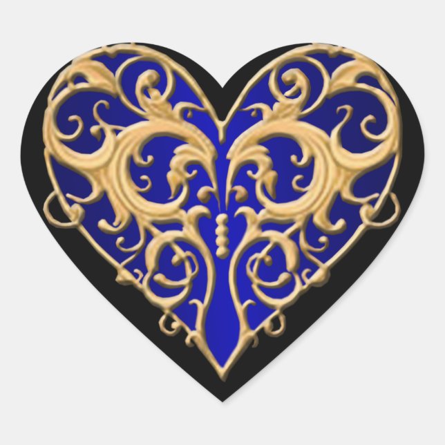 Blue Filigree Heart Stickers (Front)