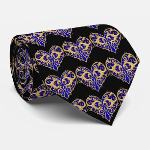 Blue Filigree Heart Tie
