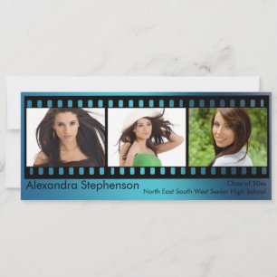 Blue Filmstrip Graduation 3-Photo Invitation