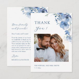 Blue Fine Art Flowers Wedding Thank You Card