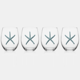 Blue Finger Starfish Stemless Wine Glass