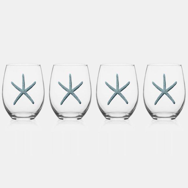 Blue Finger Starfish Stemless Wine Glass (Front)