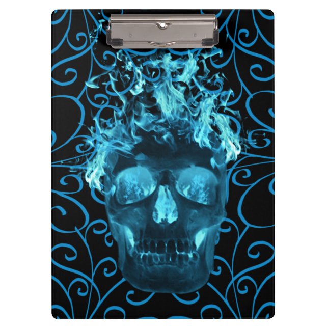 Blue Fire Skull Clipboard (Front)