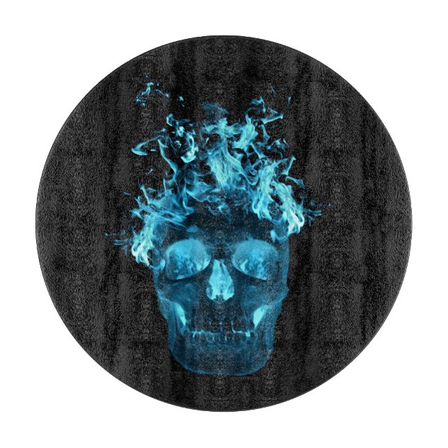 Blue Fire Skull Cutting Board (Front)
