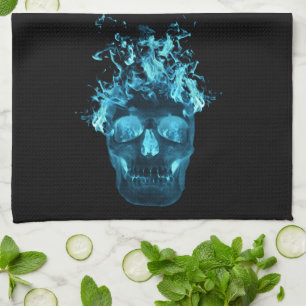 Blue Fire Skull Kitchen Towel