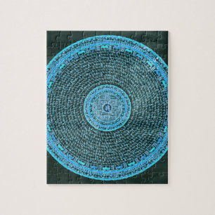 Blue Fire Tibetan Mandala Art (Turquoise & Black) Jigsaw Puzzle