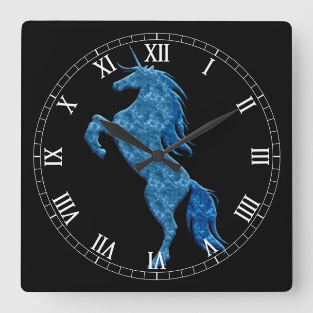 Blue Fire Unicorn Roman Numeral Clock (Front)