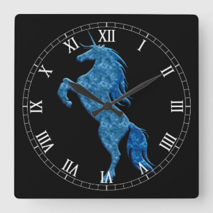 Blue Fire Unicorn Roman Numeral Clock
