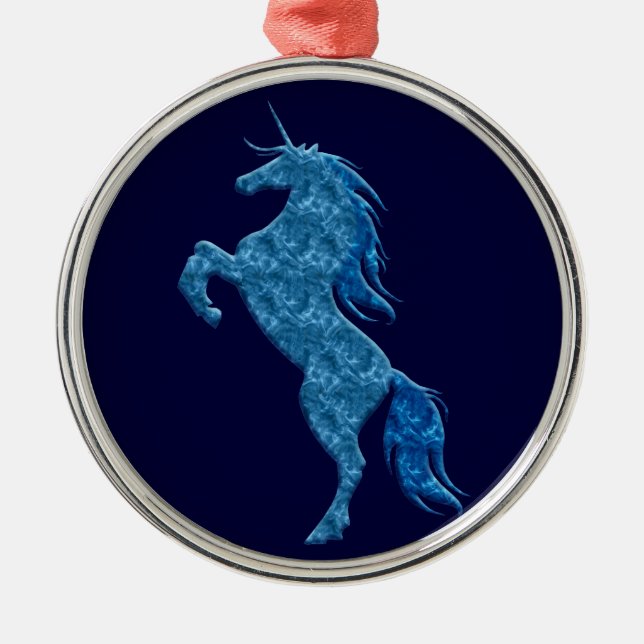 Blue Fire Unicorn Round Ornament (Front)