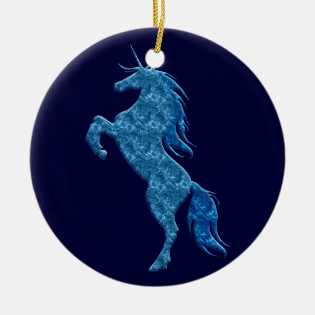 Blue Fire Unicorn Round Ornament (Front)