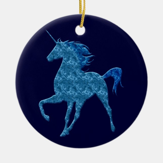 Blue Fire Unicorn Round Ornament (Front)
