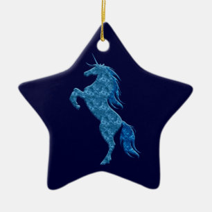 Blue Fire Unicorn Star Ornament