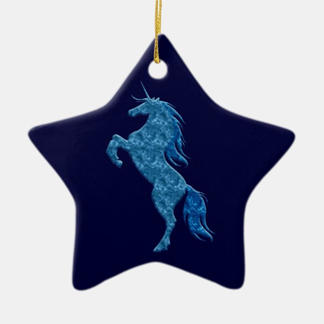 Blue Fire Unicorn Star Ornament (Front)