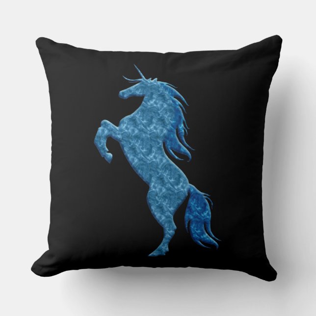 Blue Fire Unicorn Throw Pillow (Front)