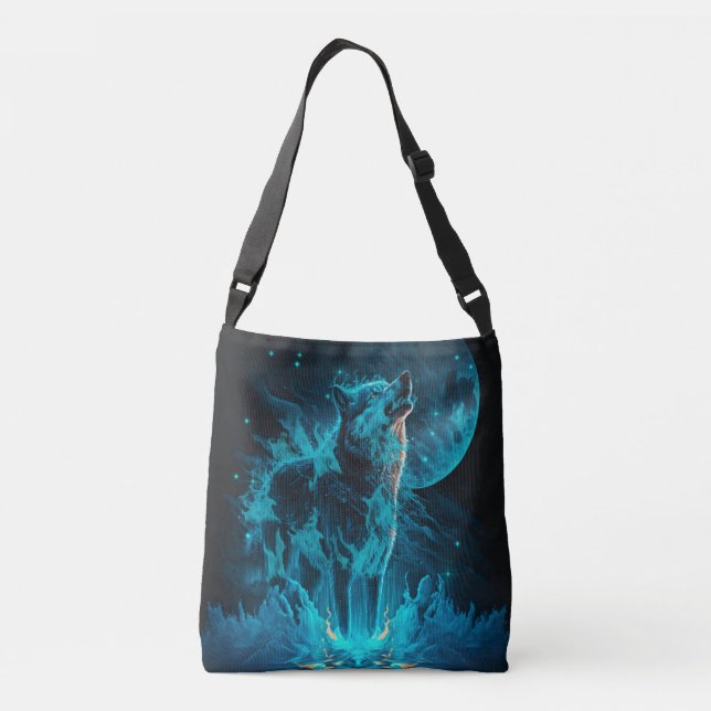 Blue Fire Wolf Crossbody Bag (Back)