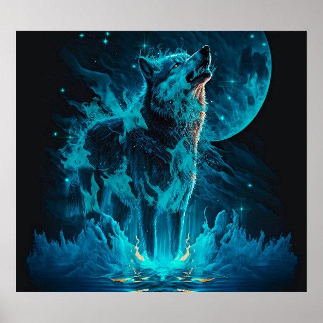 Blue Fire Wolf Poster (Front)