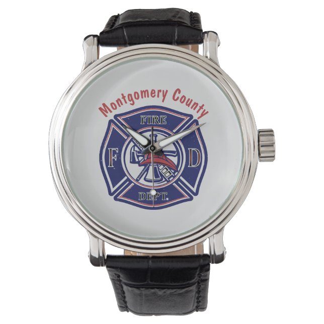 Blue Firefighter Badge Logo Customised  Watch (Front)