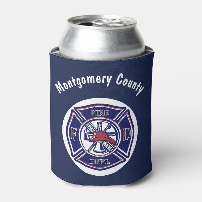 Blue Firefighter Badge Logo Personalised  Can Cooler (Can Front)