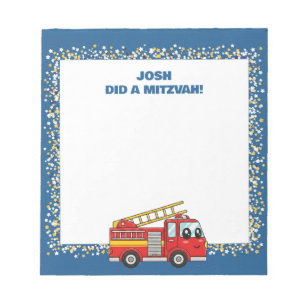 Blue FirefIghter Fire Truck Personalized Mitzvah Notepad