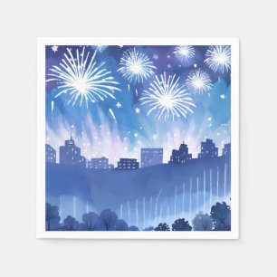 Blue Firework Display   Fireworks Watercolor Napkin