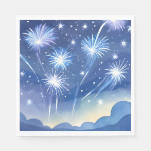 Blue Fireworks Firework Celebration Watercolor Napkin