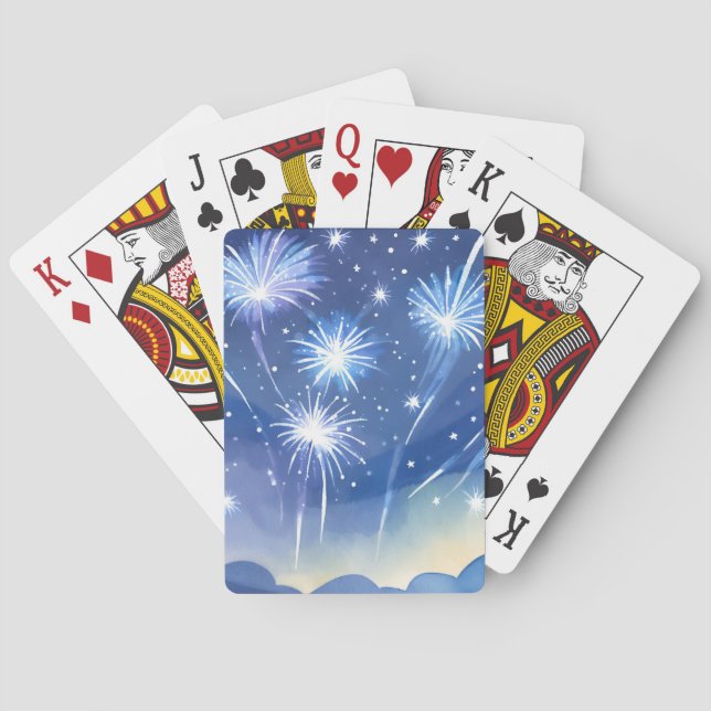 Blue Fireworks | Firework Celebration Watercolor Playing Cards (Back)