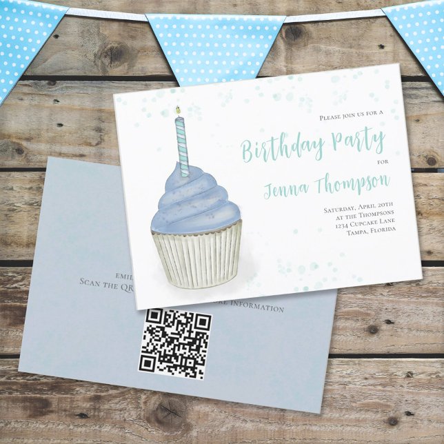 Blue First Birthday Boy Custom Party Invitation (Creator Uploaded)