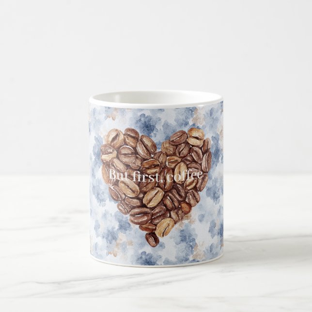Blue First Coffee Beans Heart Mug (Center)