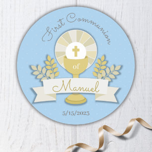 Blue First Communion Classic Round Sticker