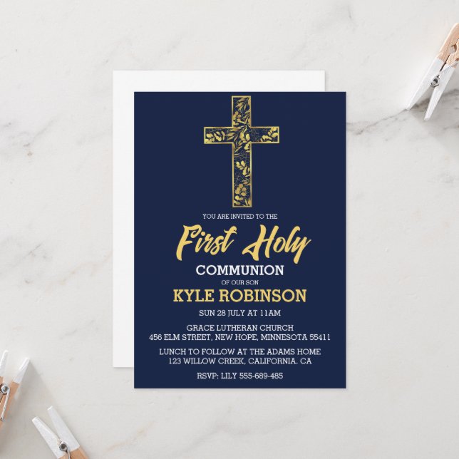 blue first communion invitations (Front/Back In Situ)