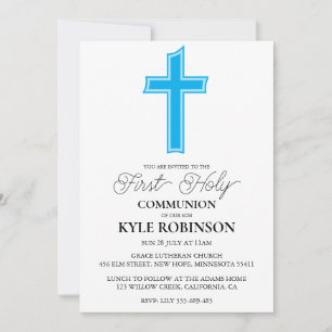 blue first communion invitations