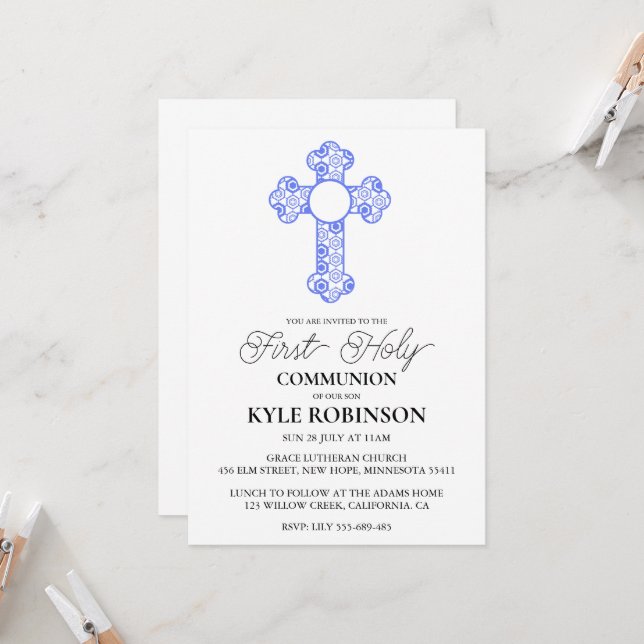blue first communion invitations (Front/Back In Situ)
