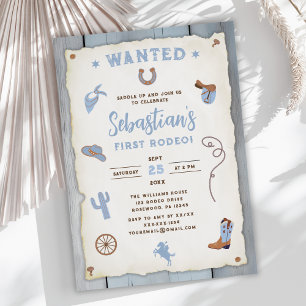 Blue First Rodeo Baby Boy 1st Birthday Invitation