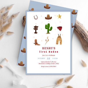 Blue First Rodeo Cowboy Kids birthday Invitation