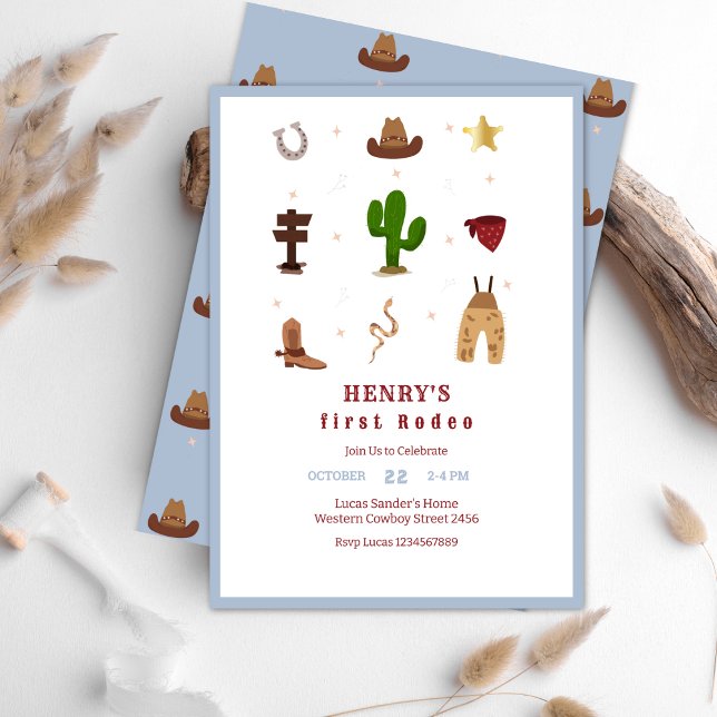 Blue First Rodeo Cowboy Kids birthday Invitation (Creator Uploaded)